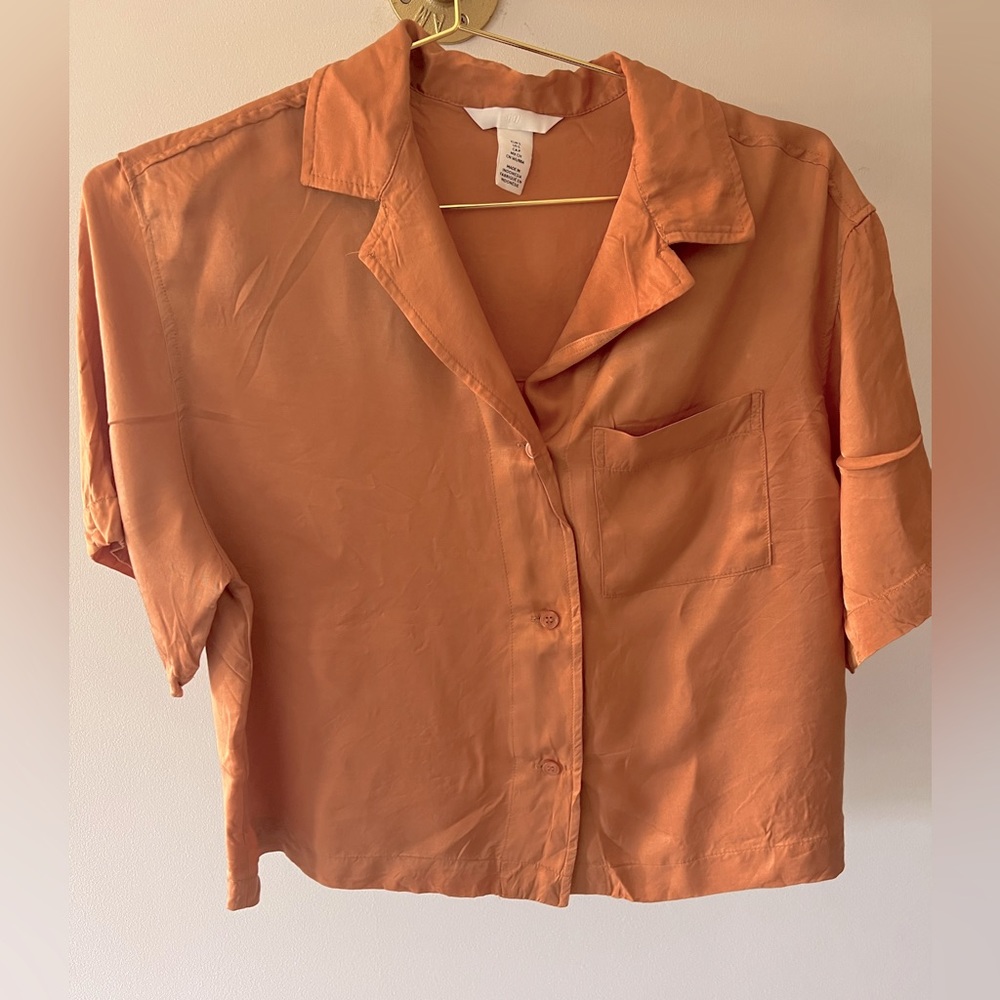 Burnt orange short sleeve button blouse